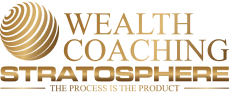 A gold and black logo for a wealth coach.